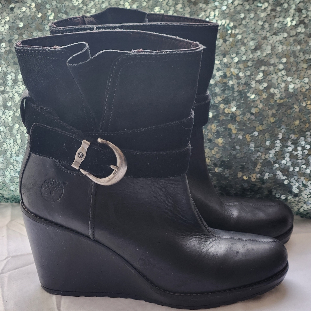 Timberland Leather Wedge Heel Ankle Boots 8